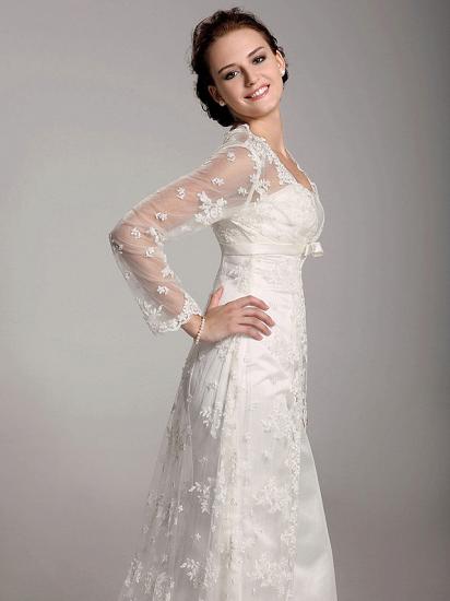 StylishSheath Wedding Dress Square Lace Satin Long Sleeve Bridal Gowns with Sweep Train_5