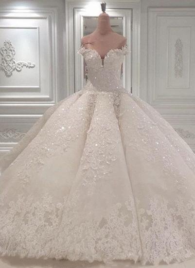Trägerloses, funkelndes, durchsichtiges Ballkleid-Hochzeitskleid mit luxuriöser Schleppe_1
