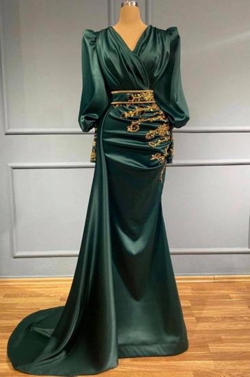 Dark Green Sleeves Long Prom Dress | Cheap Evening Dresses_1