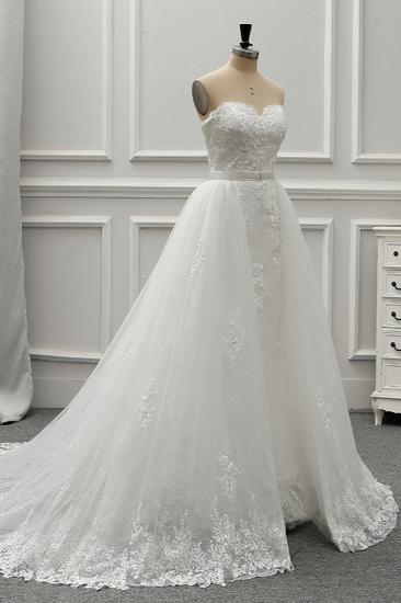 TsClothzone Stylish Strapless Sweetheart Tulle White Wedding Dress Appliqes Sleeveless A-Line Bridal Gowns On Sale_4