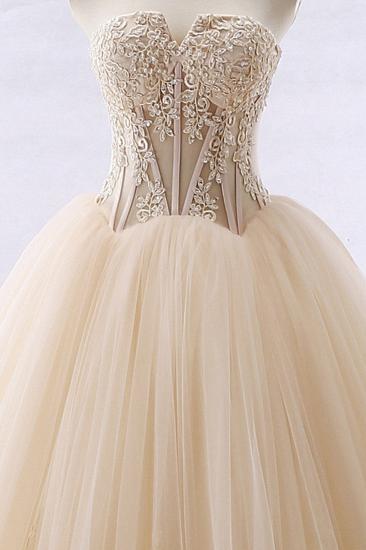 TsClothzone Simple Strapless Champagne Tulle Wedding Dress Sweetheart Sleeveless Appliques Bridal Gowns with Beadings On Sale_4