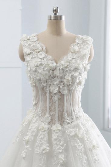 TsClothzone Glamouröses Tüll-Hochzeitskleid mit V-Ausschnitt und Blumenapplikationen, ärmellose Perlenstickerei, Brautkleider Online_6