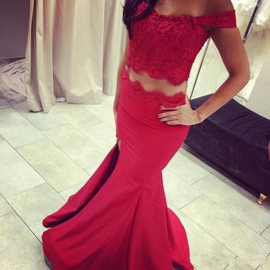 2022 Off-the-shoulder Two Piece Prom Dress Mermaid cheap Evening Gowns with Slit_4