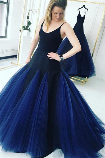 Dark Navy Spaghetti Straps Mermaid Evening Gowns 2022 | Tulle Sleeveless Prom Dresses
