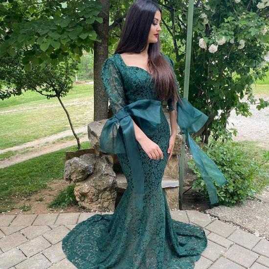 Green Lace Long Sleeve Evening Gowns Mermaid Prom Dress Online_2