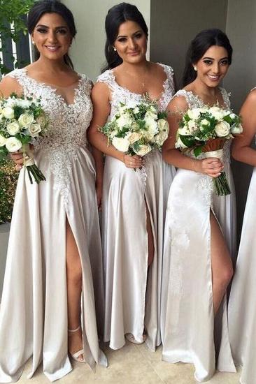 Sexy Lace Appliques Front Split Bridesmaid Dress A-line Floor-length
