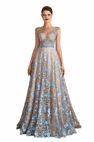 Celandine | Expensive Cap Sleeve See-through Prom Dress with Sky Blue Appliques, Unique Luxury Design Long Evening Dress Online_1