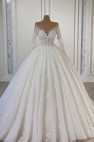 Wunderschönes trägerloses Ballkleid-Hochzeitskleid aus Spitze mit langen Ärmeln