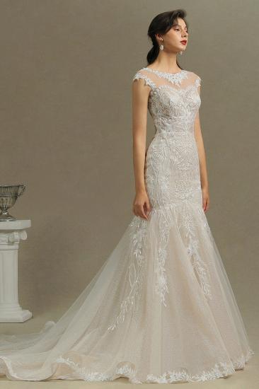Charming Mermaid Wedding Gown Lace Appliques Cap Sleeve Garden Wedding Dress_5