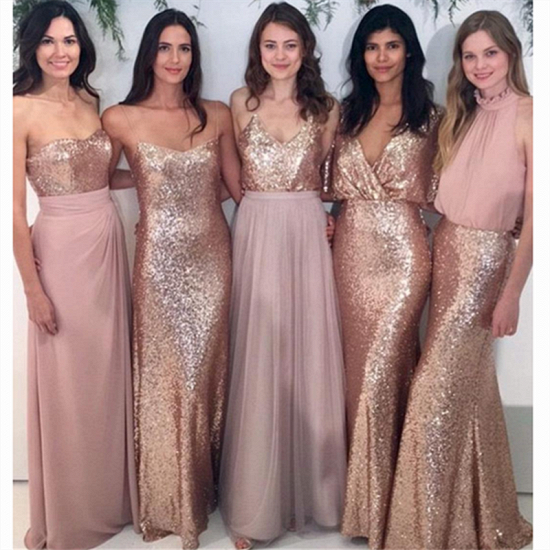Sexy Sequins Cheap Bridesmaid Dresses | Chiffon Floor Length 2022 Maid Of Honor Dresses Online_3