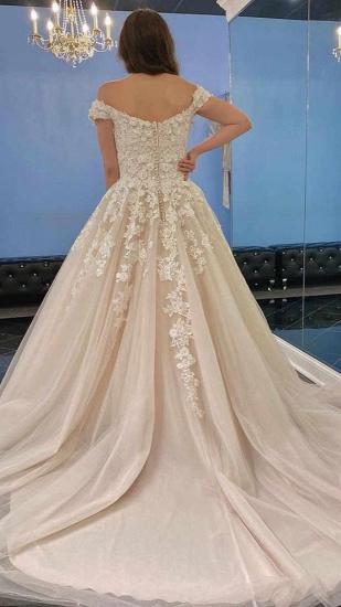 Glamorous Off Shoulder 3D Floral Lace Wedding Tulle Aline Bridal Dress_4