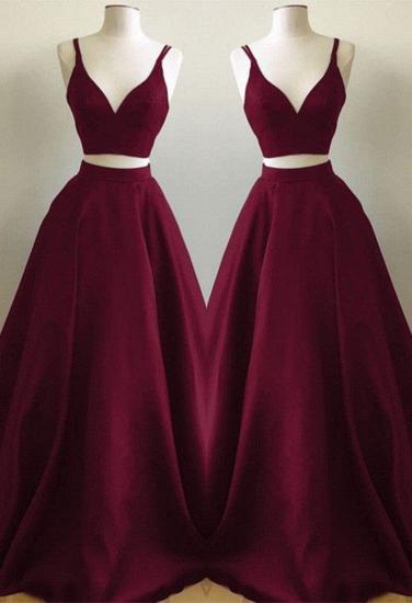 Burgundy A-line Straps Two Piece Formal Dress 2022 Sleeveless Elegant Prom Dress_1