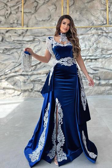 Velvet Royal Blue Long Sleeveless Evening Gown | Velvet prom dresses cheap_1
