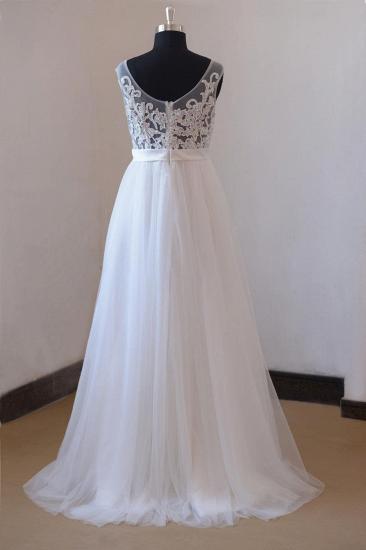 Wunderschönes ärmelloses Hochzeitskleid mit Juwelenapplikationen | Tüll Rüschen Weiße Brautkleider_3