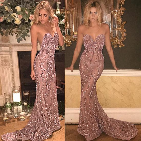 Sweetheart Sexy Pink Beads Sequins Prom Dress | Mermaid See Through Evening Gown_4