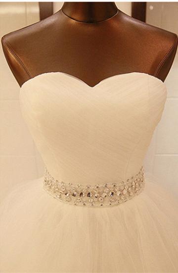 White Lace Sweetheart Crystal Long Wedding Dresses Ball Gown Lace-Up Tulle Fitted Bridal Gowns_2