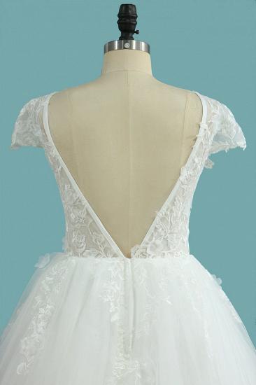 TsClothzone Elegant Jewel Tüll Spitze Brautkleid mit kurzen Ärmeln Applikationen Rüschen Brautkleider Online_5
