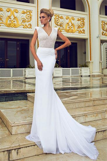 Elegant Mermaid Beading Wedding Dresses 2022 V-Neck Open Back Chiffon Bridal Gowns