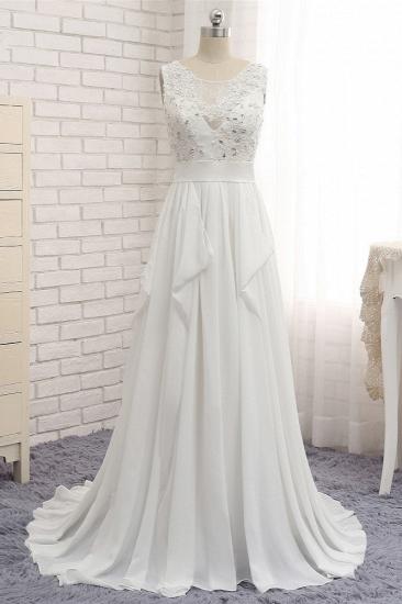 TsClothzone Affordable Jewel White Chiffon Ruffle Wedding Dress Sleeveless Appliques Bridal Gowns with Beadings_1
