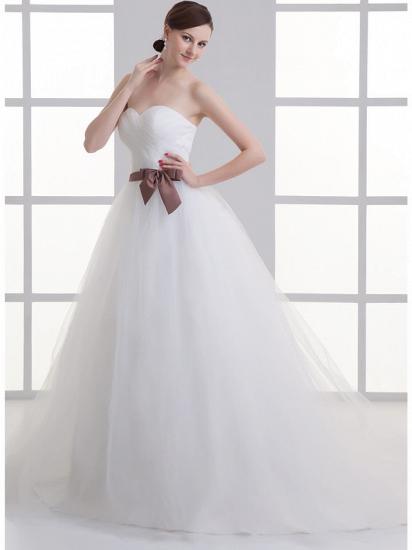 Sexy A-Line Wedding Dress Sweetheart Lace Satin Tulle Strapless Bridal Gowns with Court Train_3