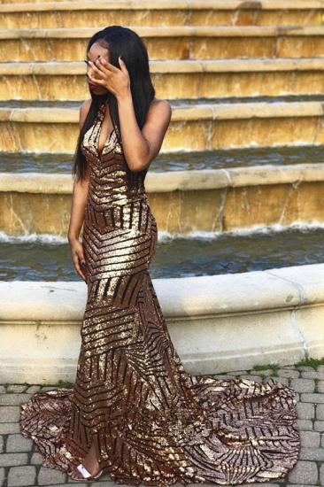 Shimmery Sequins Halter V-neck Prom Dress | Sexy Open Back Mermaid Evening Gowns_1