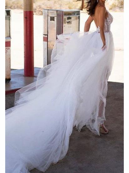 A-Line Wedding Dress V-neck Asymmetrical Tulle Regular Straps Bridal Gowns Boho_2