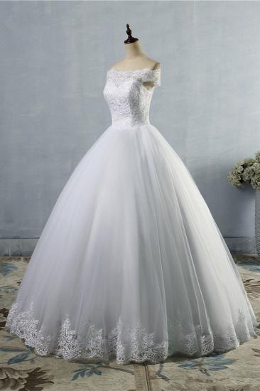TsClothzone Erschwingliches schulterfreies Brautkleid aus Spitze und Tüll mit kurzen Ärmeln, weiße Brautkleider im Angebot_4