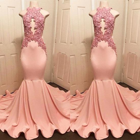 Halter Pink Lace Prom Dress | Mermaid Formal Dresses_3