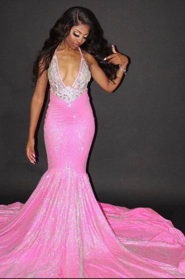Sexy Halter Mermaid Evening Gowns Backless Prom Dress_1