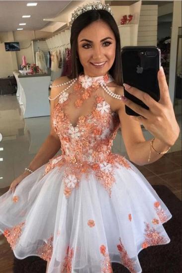 Cute Tulle Lace Short Prom Dress Halter Floral Cocktail Dress