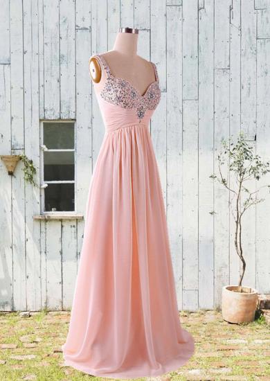 Pink Crystal Elegant Evening Dresses Floor Length Attractive Beading 2022 Popular Prom Gowns_1