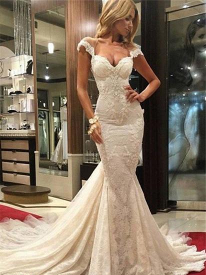 Lace Sleeveless Sweep Train Mermaid V-neck Wedding Dresses