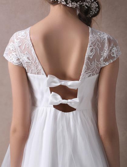 Sweet Short Sleeves Tulle Lace Knee-Length Bow Wedding Dresses_10