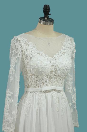 TsClothzone Elegant Jewel Long Sleeves Wedding Dress Chiffon Tulle Lace Ruffles Bridal Gowns Online_4