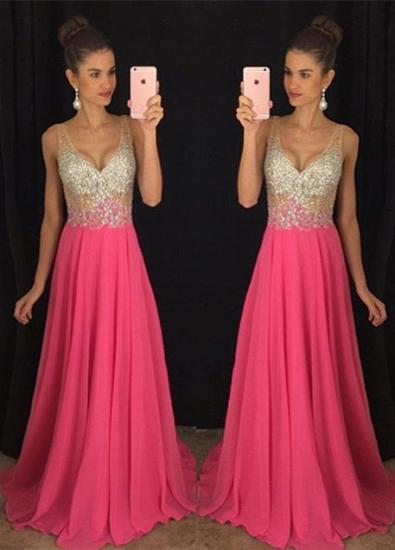 V-Neck Glamorous Chiffon Sleeveless A-Line Crystal Sexy Prom Dress 2022_1