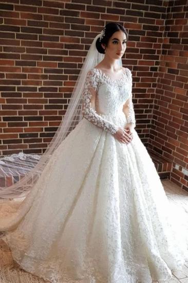 Gorgeous Floral Lace Long Sleeves Bridal Dresses Wedding Dress Aline for Bride_1