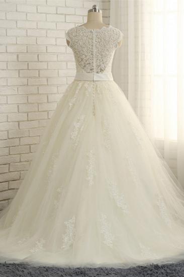 TsClothzone Sexy Straps Sleeveless Lace Wedding Dresses With Appliques A line Tulle Ruffles Bridal Gowns On Sale_3