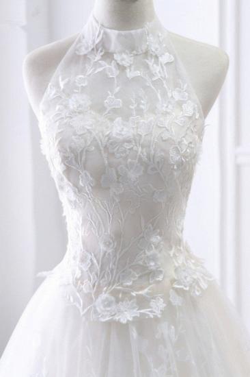 TsClothzone Elegant A-Line Halter Tulle White Wedding Dress Sleeveless Appliques Bridal Gowns On Sale_7