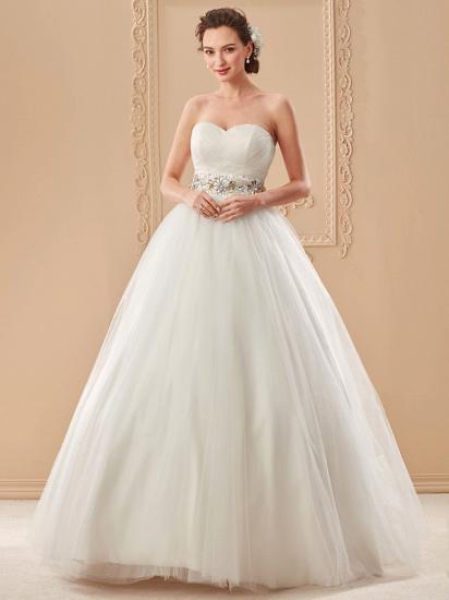 Gorgeous Ball Gown Wedding Dress Sweetheart Tulle Sleeveless Bridal Gowns Open Back On Sale_9