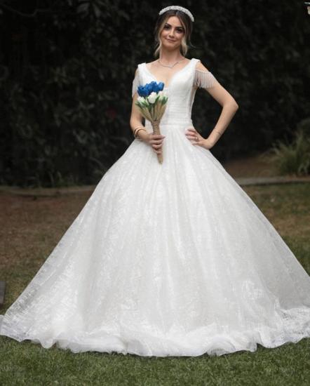 Elegant tassel Sleeves V-Neck Aline Wedding Gown_6