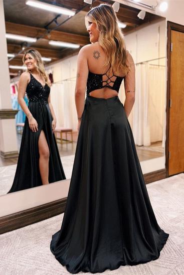 Black evening dress with glitter | Long Prom Dresses Cheap_5