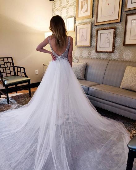 Sparkly Sequins V-Neck Backless Wedding Dress_2