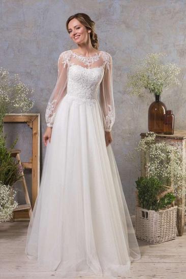 Elegant Puffy Sleeves A-line Tulle Simple Wdding Dress