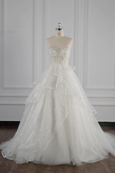 TsClothzone Glamouröses Ballkleid Trägerloses Hochzeitskleid Paillettenschichten Tüll Brautkleider im Angebot