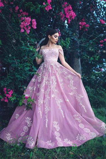 Gorgeous Off The Shoulder Lace Appliques Evening Dresses | Pink Beads Sequins Prom Dresses_1