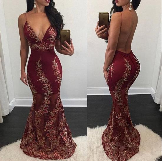 Mermaid Appliques Evening Gown 2022 Sweep Train Sexy V-Neck Backless Prom Dress_2