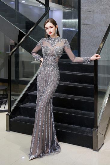 Luxury Sparkle Cap sleeves High neck Beads Long Prom Dresses_4