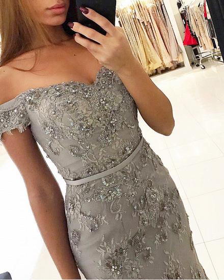 Elegant Silver Off The Shoulder Evening Dresses | 2022 Lace Appliques Crystal Prom Dresses Cheap_3
