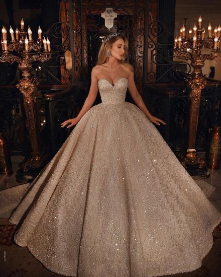 Luxury Sweetheart Sparkle Beads Puffy Ball Gown Wedding Dress_2