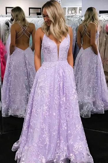 V-neck lavender sleeveless a-line pricess prom dress
